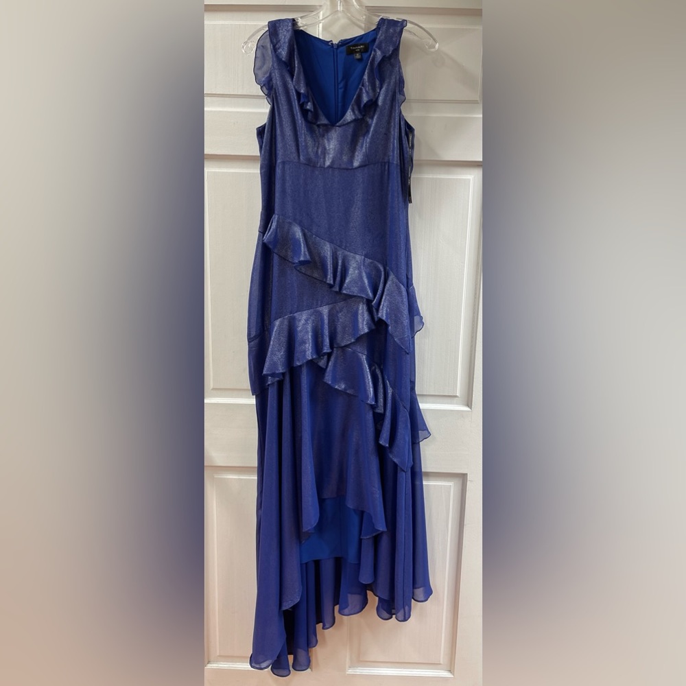 Tahari ASL gold foil print party dress